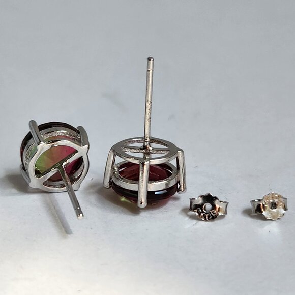 NIB 6mm 925 Silver 6mm Watermelon Tourmaline Stud Earrings - Picture 12 of 13